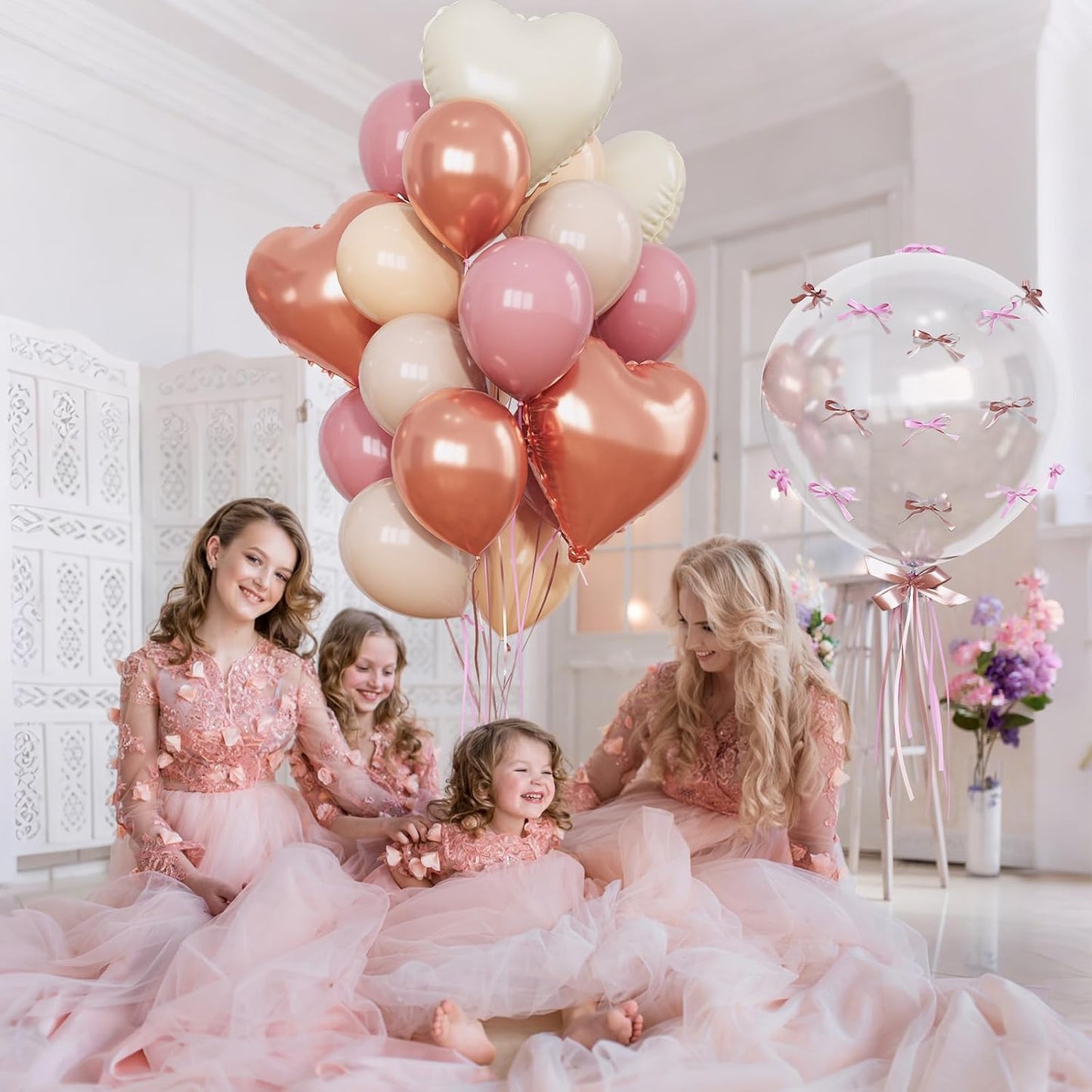 Retro Blush Pink Balloons Dusty Rose Gold Cream Heart Balloon as Bachelorette Birthday Decorations for Her, Dusty Pink Nude Balloons 18 inch Clear Heart Balloon as Baby Bridal Shower Decorations Decor