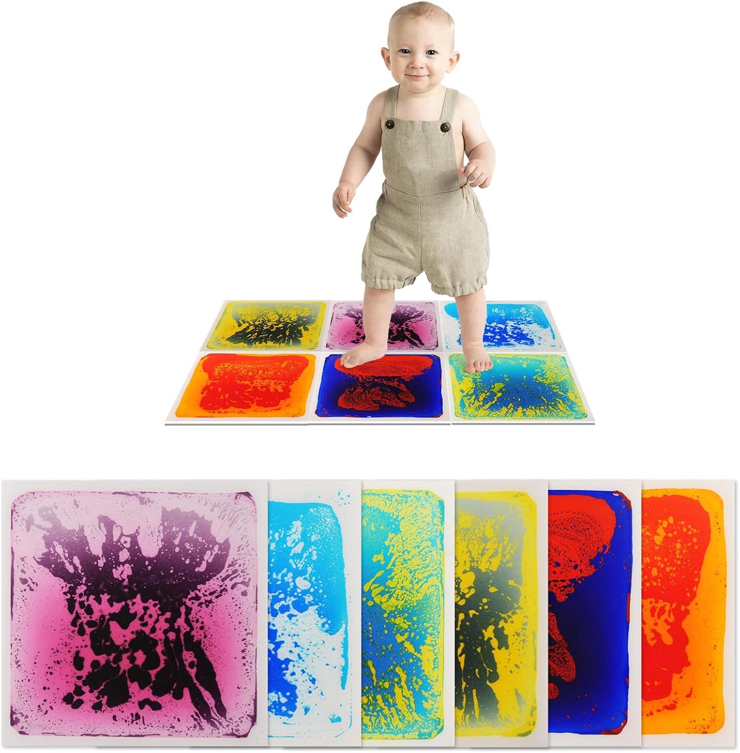 Art3d Liquid Sensory Floor Activity Tiles, 11.8"x11.8" Square, Multicolor, 6 Tiles