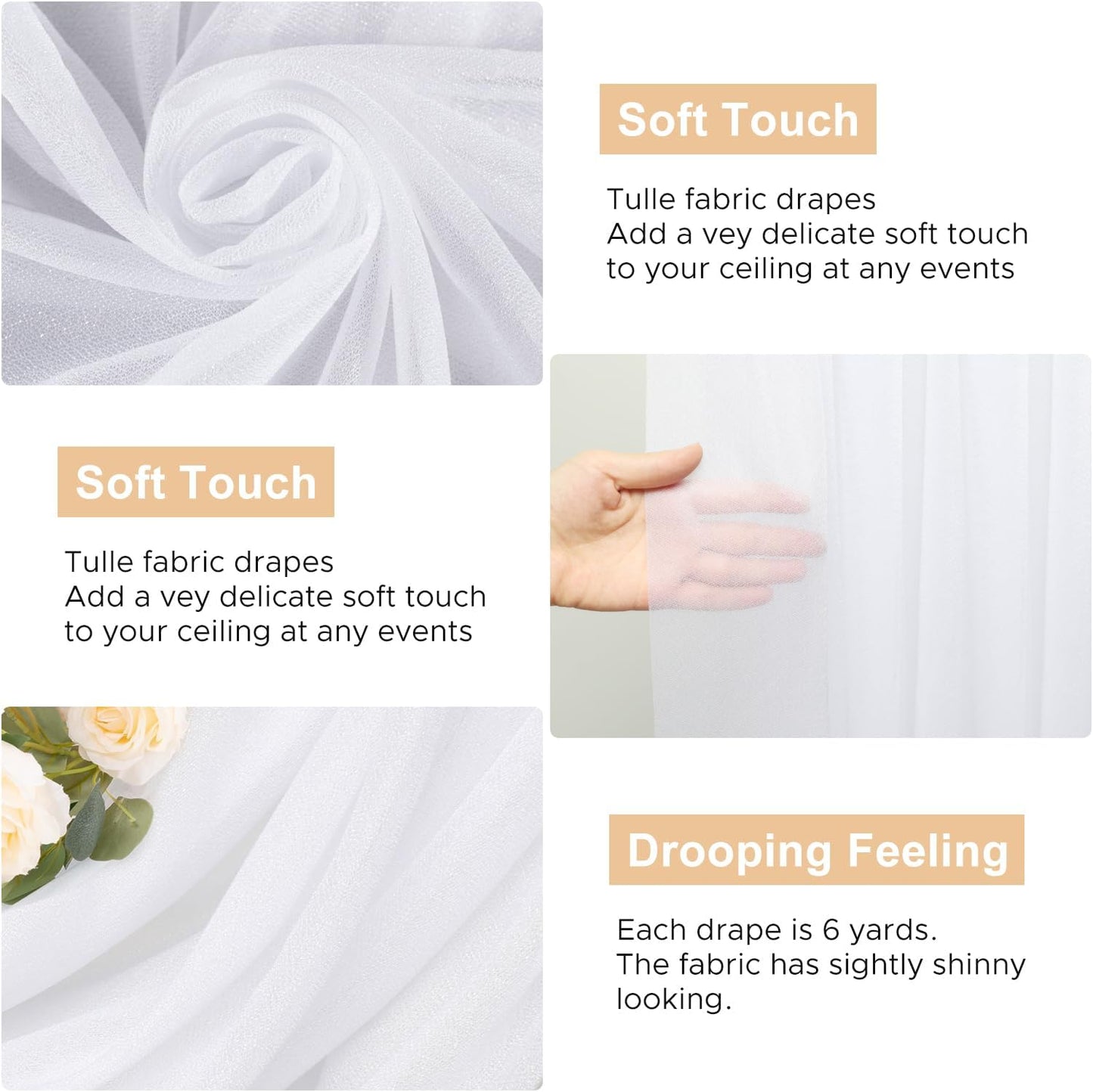 Wokceer Wedding Arch Draping Fabric 2 Panels 28.7" x 20FT White Sheer Fabric Backdrop Arch Draping for Wedding Ceremony Birthday Party Bridal Shower Decoration