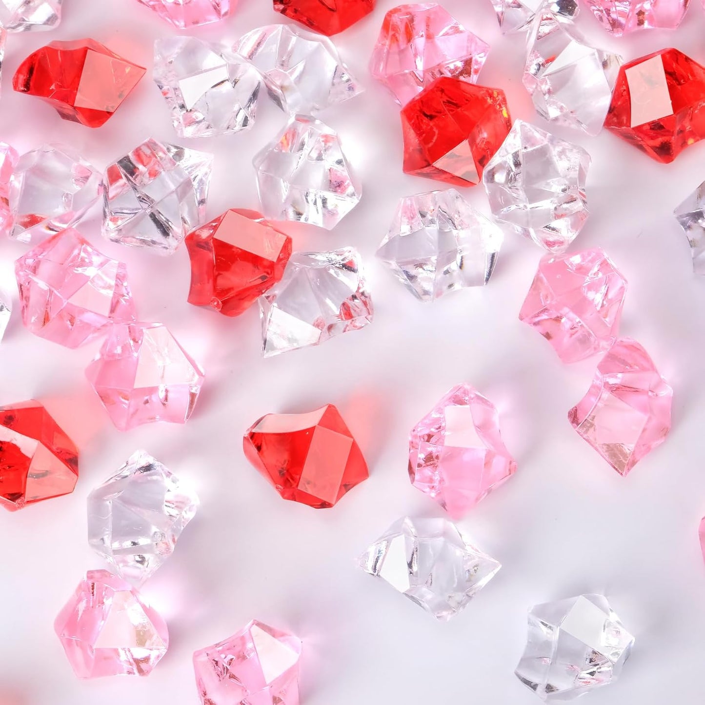 Babenest Acrylic Crushed Ice Rocks, 150 PCS Fake Crystals Plastic Ice Cubes Diamonds Gems for Vase Fillers, Home Decoration, Table Scatter, Event, Wedding, Arts & Crafts(Clear/Pink/Red)