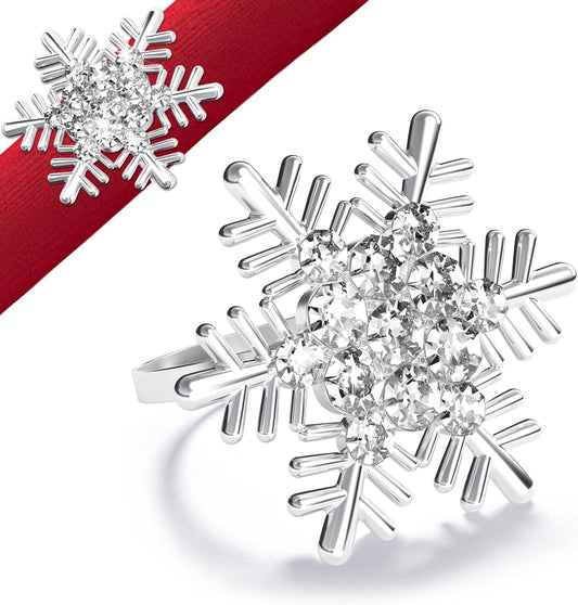 Halatool Christmas Napkin Rings Set of 12, Silver Snowflake with White Rhinestone Napkin Holder for Christmas Thanksgiving Winter Holiday Place Setting, Weddings, Party Table Decoration