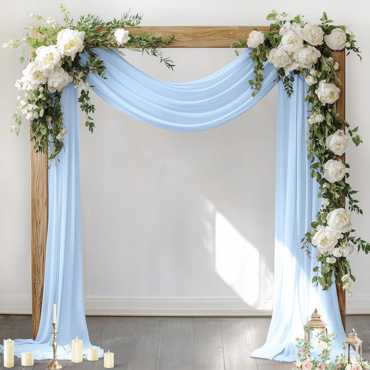 Socomi Wedding Arch Draping Fabric 2 Panels 29" x 19Ft Baby Blue Sheer Chiffon Curtain Drapes 6 Yards for Wedding Ceremony Birthday Party Decoration