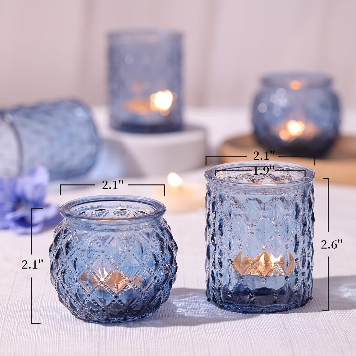 36pcs Assorted Blue Votive Candle Holders, Blue Candle Holders for Wedding Table Decor, Tea Lights Candle Holder for Table Centerpiece, Bridal Shower, Baby Shower Decorations