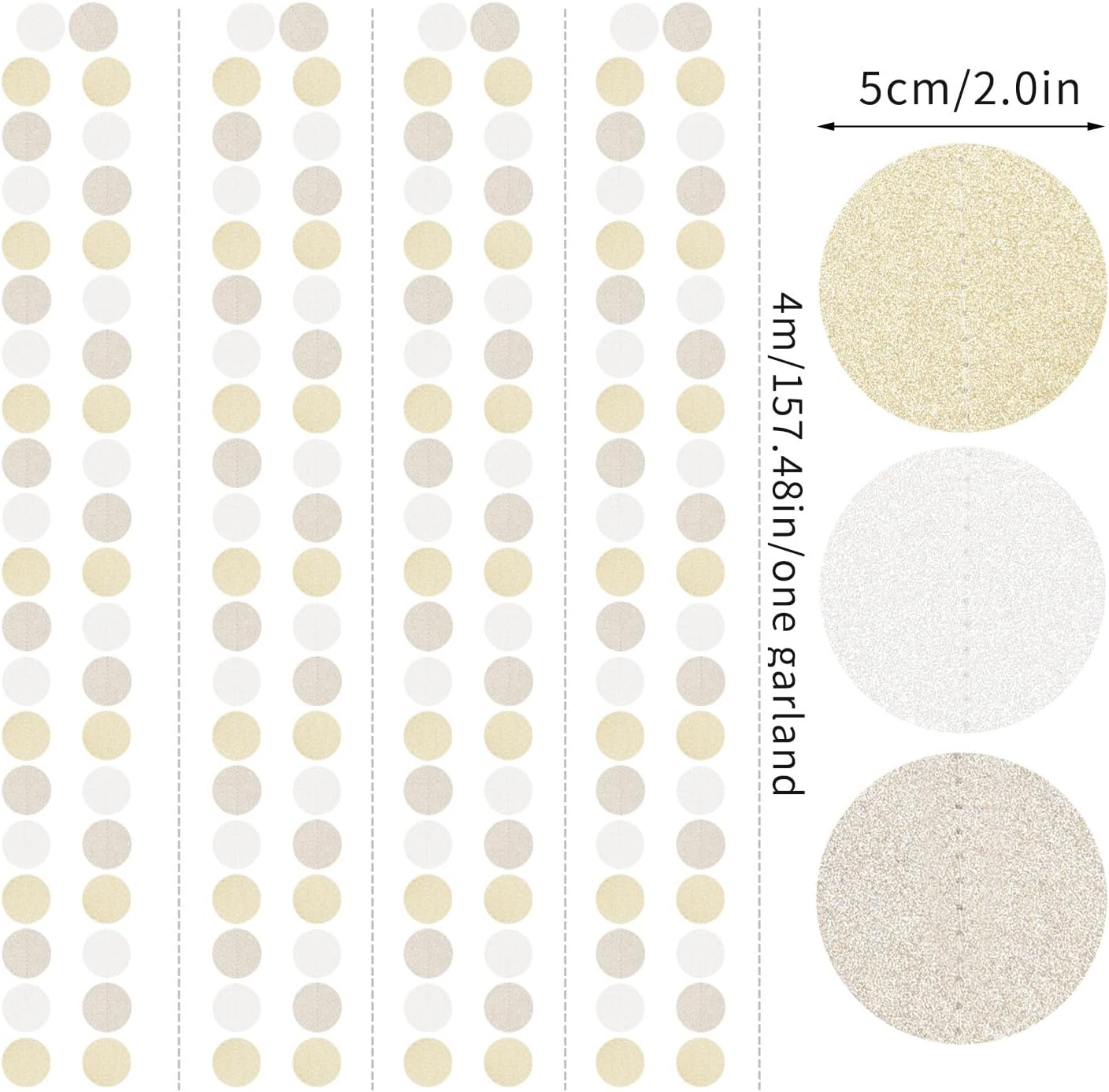 Champagne Gold White Party-Decorations Streamers - 52Ft Hanging Birthday Paper Garland Banner,Christmas Wedding Baby Bridal Shower Bachelorette Engagement Graduation Supplies Backdrop Decor Hugtmr