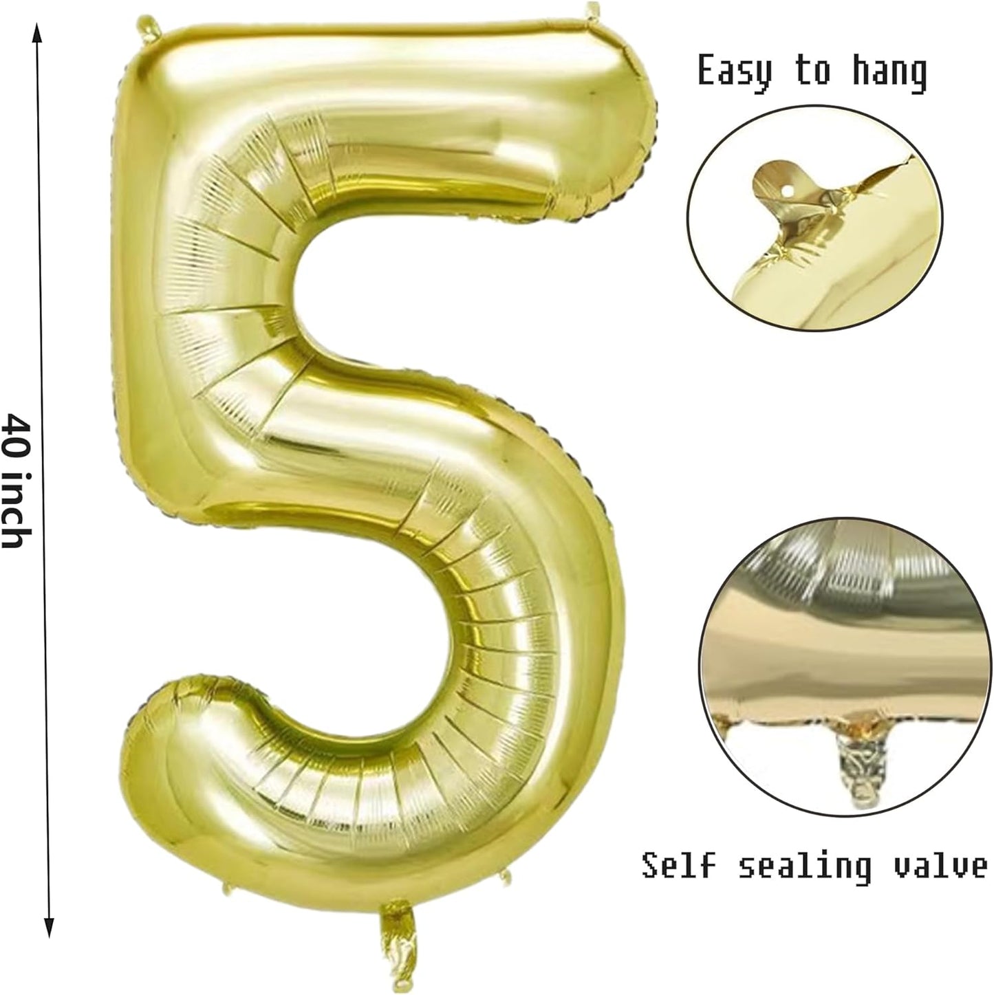 40 Inch Numbers 5 Light Gold Large Balloon Digital 5 for Birthday Party, 0-9 Birthday Party Decorations,Foil Mylar Big Number 5 Wedding Graduations Photo Shoot Decorations(Number 5)