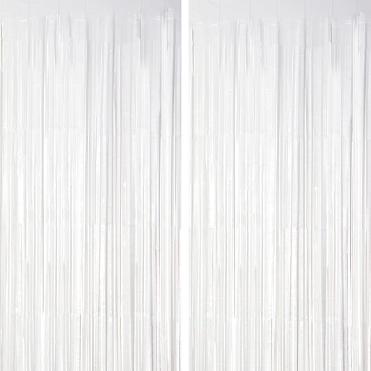 2 Pack White Tinsel Foil Fringe Curtains, White Party Decorations, Metallic Tinsel Party Streamers Backdrop for Birthday Baby Shower Graduation Wedding Anniversary Party Decorations