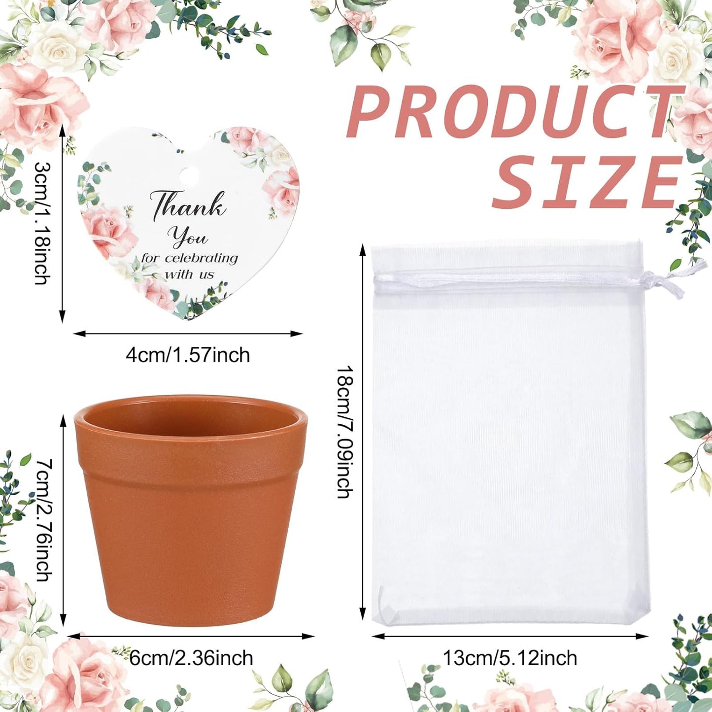 Ctosree 50 Sets Let Love Grow Wedding Favors for Guests Self Adhesive Seed Packets (Seed Not Include) Terracotta Flowerpot Thank You Tags and Organza Gift Bags for Bridal Shower Wedding Party Favors