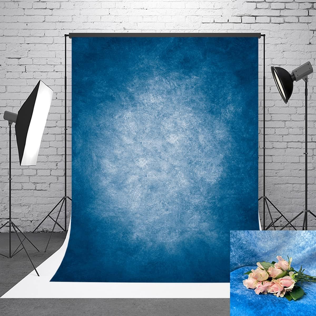 5x7ft Dark Blue Gradient Portrait Photo Backdrops Bright Center Abstract Photography Backdrop for Studio Photo Booth Prop Banner Decor Background