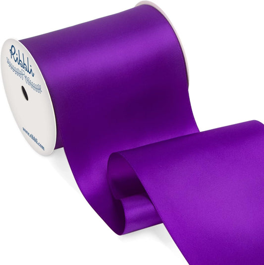 Ribbli Purple Satin Ribbon 4 Inch Wide Purple Ribbon for Wedding Chair Sash Grand Opening Ceremony Big Bows Gift Wrapping Floral Crafts Cake Decor-Double Faced Satin Continuous 10 Yards