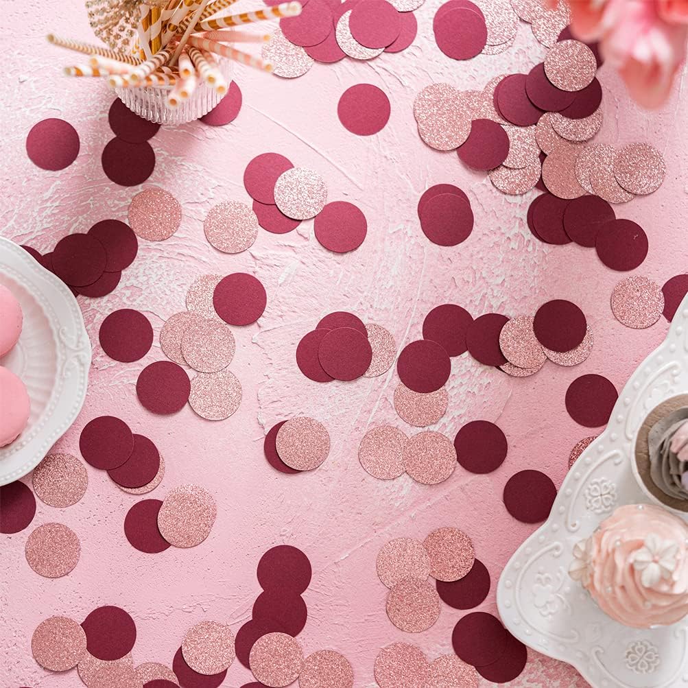 Glitter Confetti Table Decoration for Engagement Bridal Shower Baby Birthday Wedding Party,1.2 inch in Diameter(rose gold glitter,burgundy,200pc)