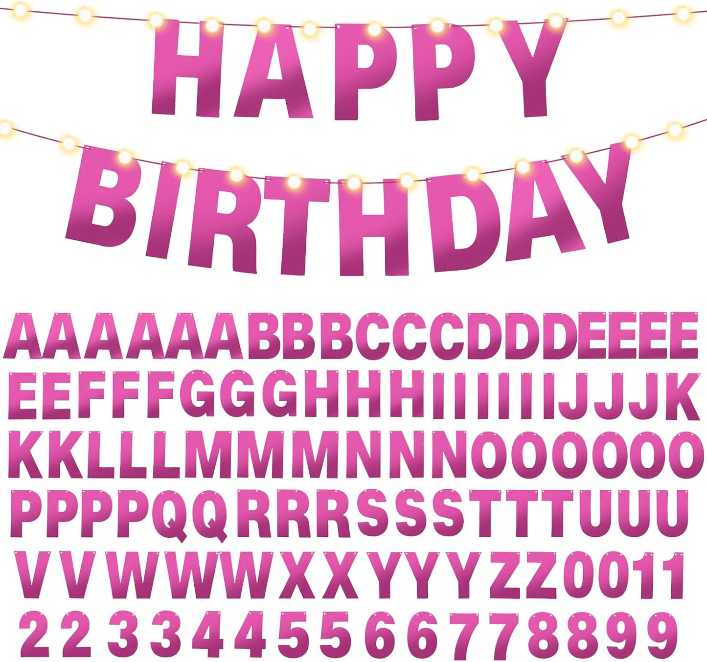 TaoBary 112 Pcs DIY Letter Custom Banner Glitter Customizable Banner Kit Including 107 Letters and Numbers 3 Rope for Valentine Birthday Party(Bright Pink)
