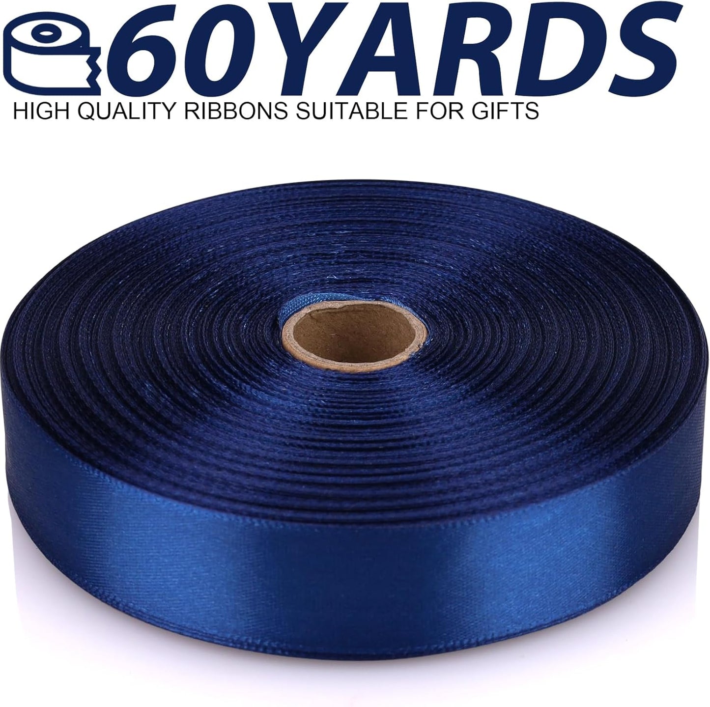 Deep Blue Ribbon 7/8 Inch 60 Yards Satin Craft Ribbon-Single Face Polyester Ribbon for Handmade Roses,Gift Wrapping,Timeless Flower,Bouquets,Wedding and Party Decoration