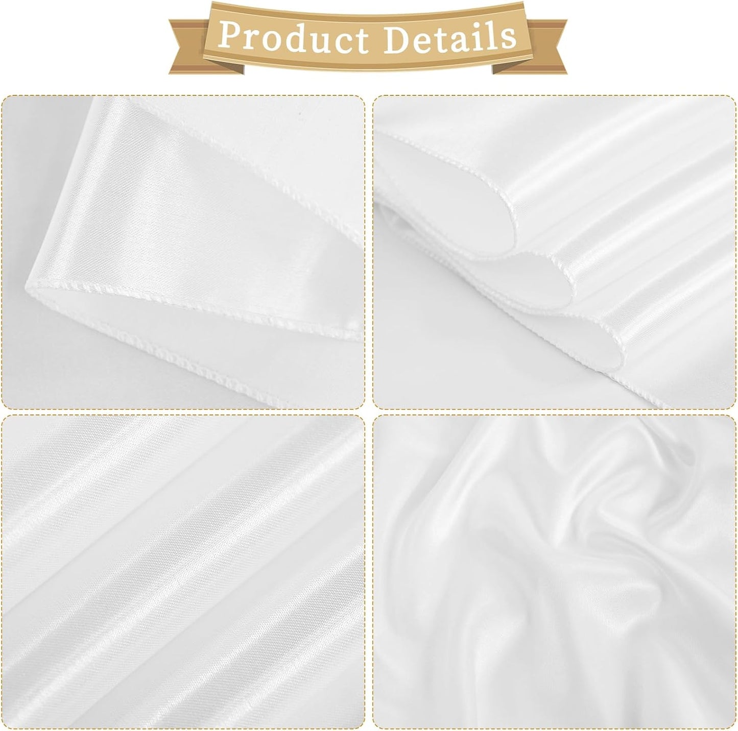 fani 60 PCS White Satin Chair Sashes Bows Universal Chair Cover for Wedding Reception Restaurant Event Decoration Banquet,Party,Hotel Event Decorations (7 x 108 inch)