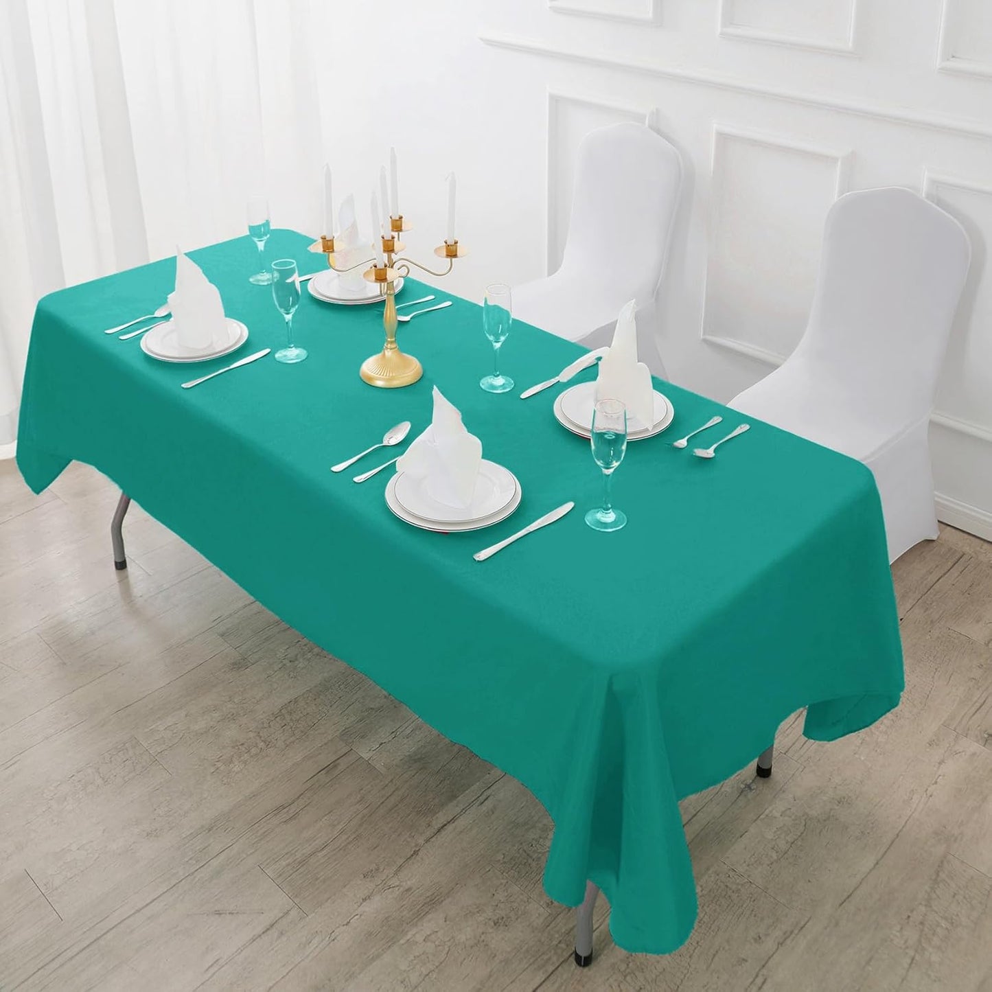 Fokitut 2 Pack Waterproof Rectangle Tablecloth, 60x102 Inch, Stain Resistant and Wrinkle Polyester Table Cloth, Fabric Table Cover for Kitchen Dining, Wedding, Party, Holiday Dinner-Turquoise