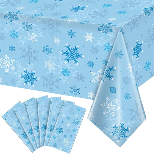 6 Pieces Christmas Snowflake Party Tablecloth Decorations,Plastic Ice Blue and White Winter Wonderland Table Cover for Winter Christmas Birthday Holiday Party Decorations and Supplies,54x108 inch…