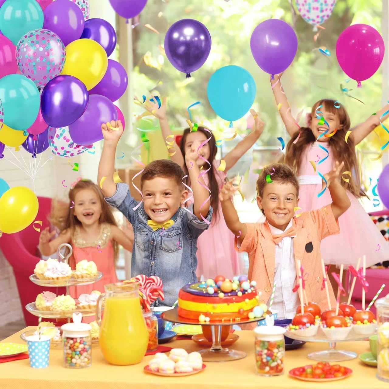 Pink Blue Purple Balloons, 50 Pcs 12 Inches Hot Pink Metallic Purple Teal Yellow Balloons Confetti Balloons for Birthday Kids Theme Decoration Brida Shower Engagement Party Supplies