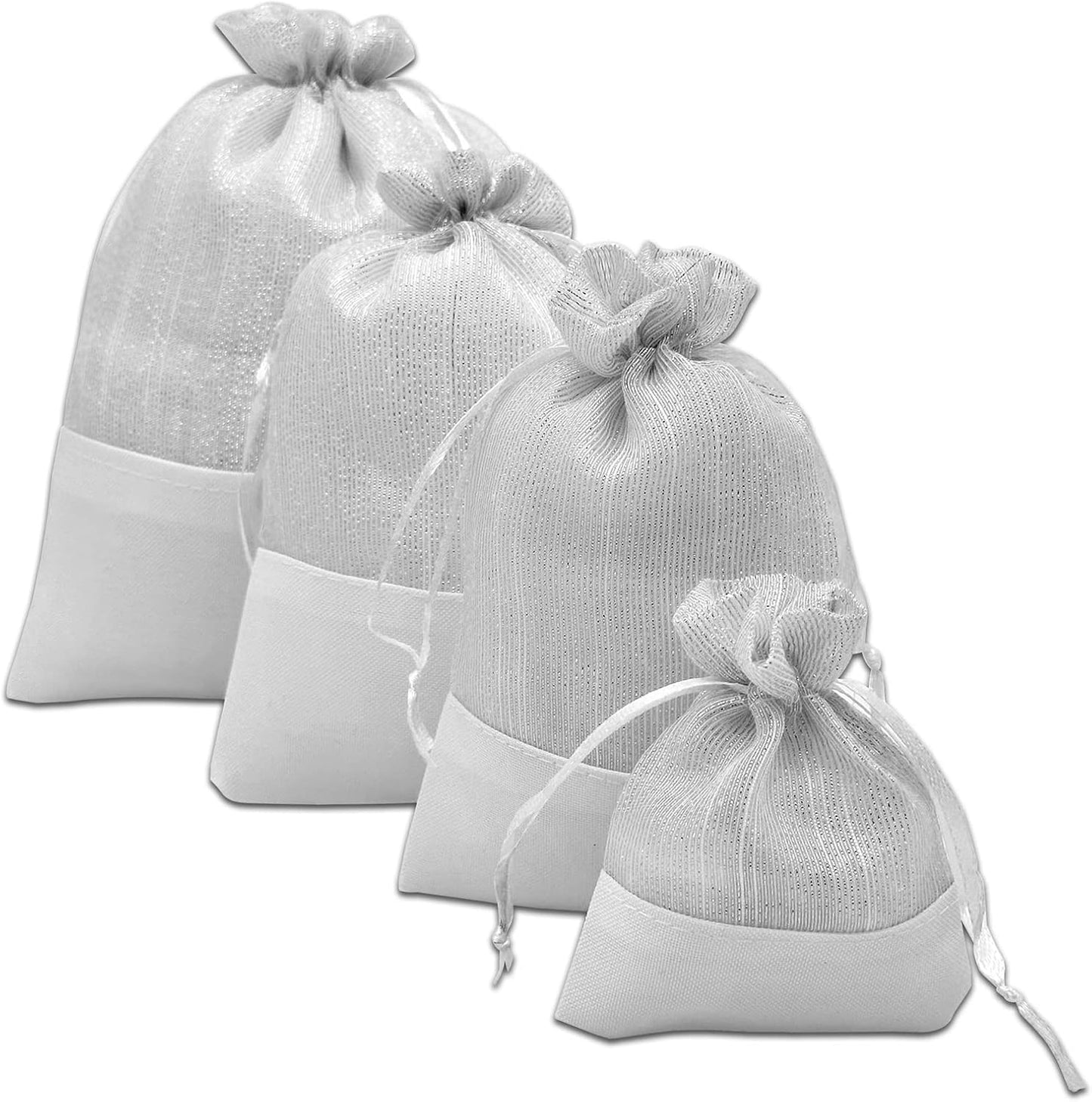 TheDisplayGuys For Your Modern Living 24-Pack Linen & White Organza Gift Bags with Drawstrings (Medium 5 x 7 1/4) - Party Favors, Samples, Treats Mesh Pouches