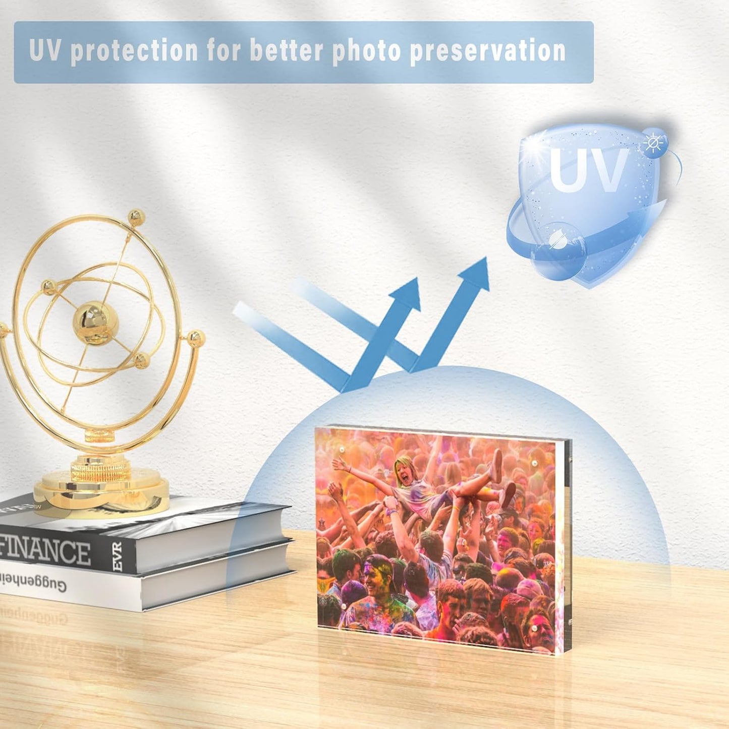 HELPLEX 5 Pack 8x10 Acrylic Picture Frames, 20mm Thicker Frameless Clear Frame, Double Sided Magnetic Frame, Free Standing Desktop Display Stand, UV Protection, Modern Style, 8x10 Size