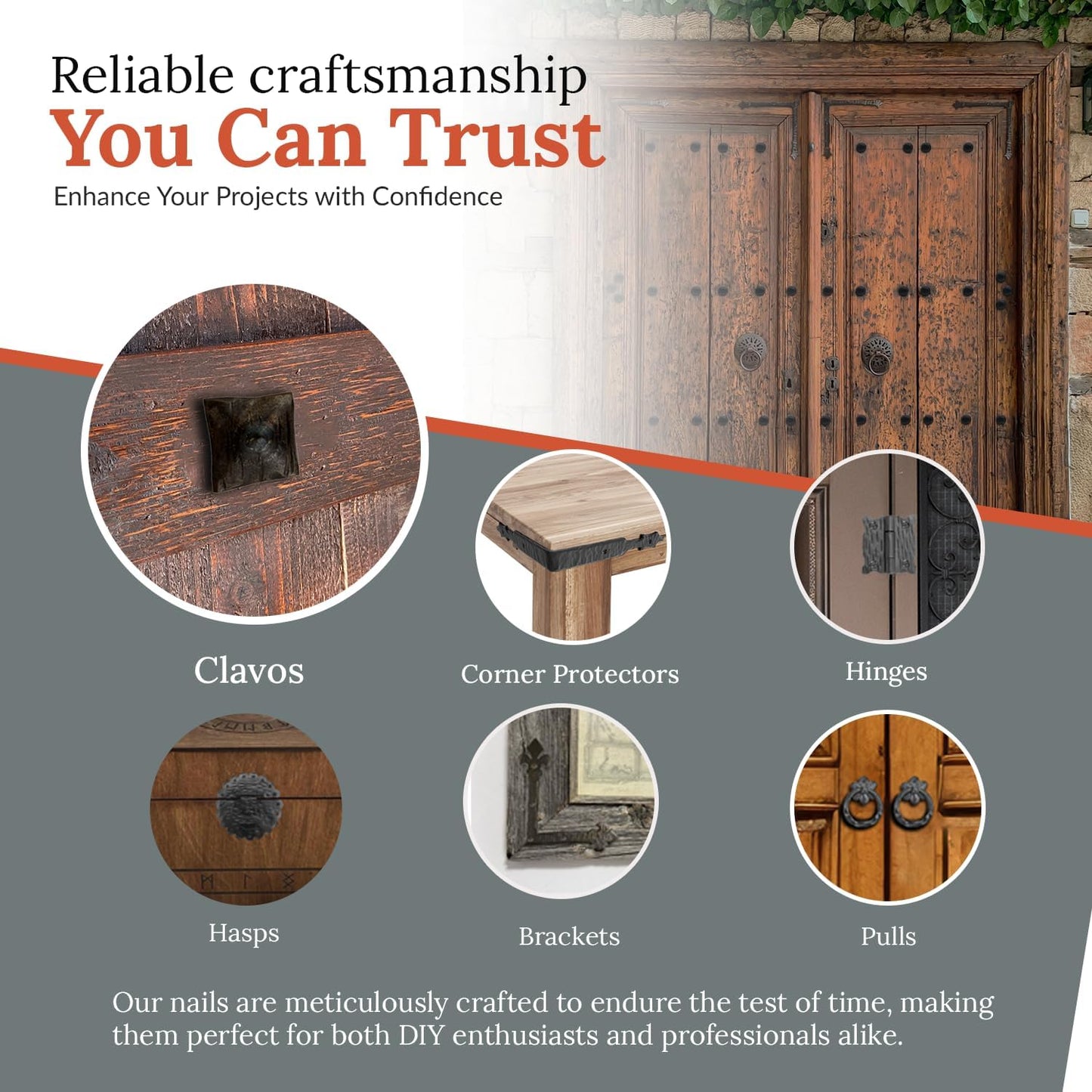 25 Pack 1.5" Square Head Iron Clavos Decorative Nails – Sealed Rusted – Handmade Rustic Square Fasteners for Farmhouse Shutters, Faux Wood, Barn Doors, Shutters, Gates – Ornamental Wood Accent