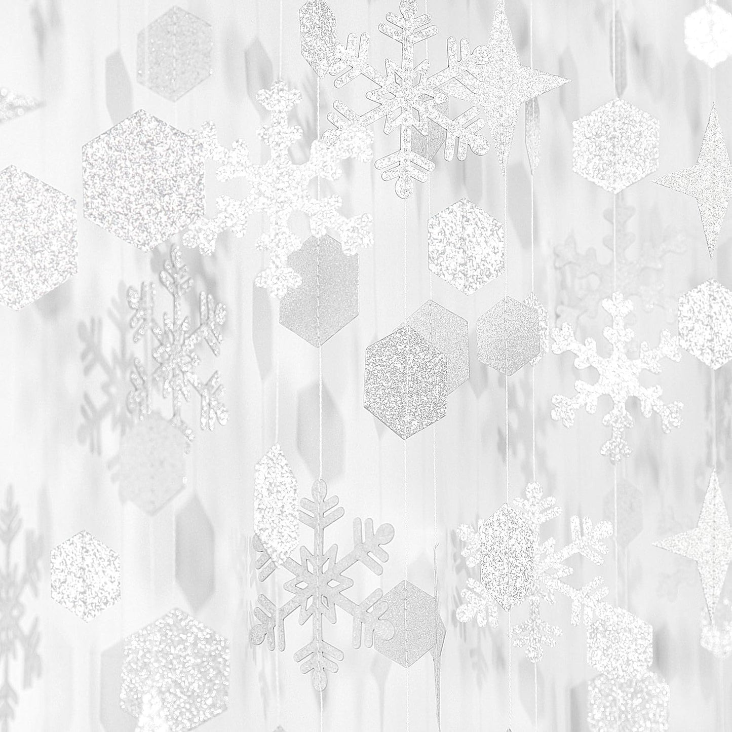 Snowflake-Snow White-Silver Christmas Party-Decorations Streamers - 52Ft White Winter Wonderland Frozen Hanging Paper Garland Banner,Birthday Wedding Baby Shower New Year Supplies Decor Hugtmr