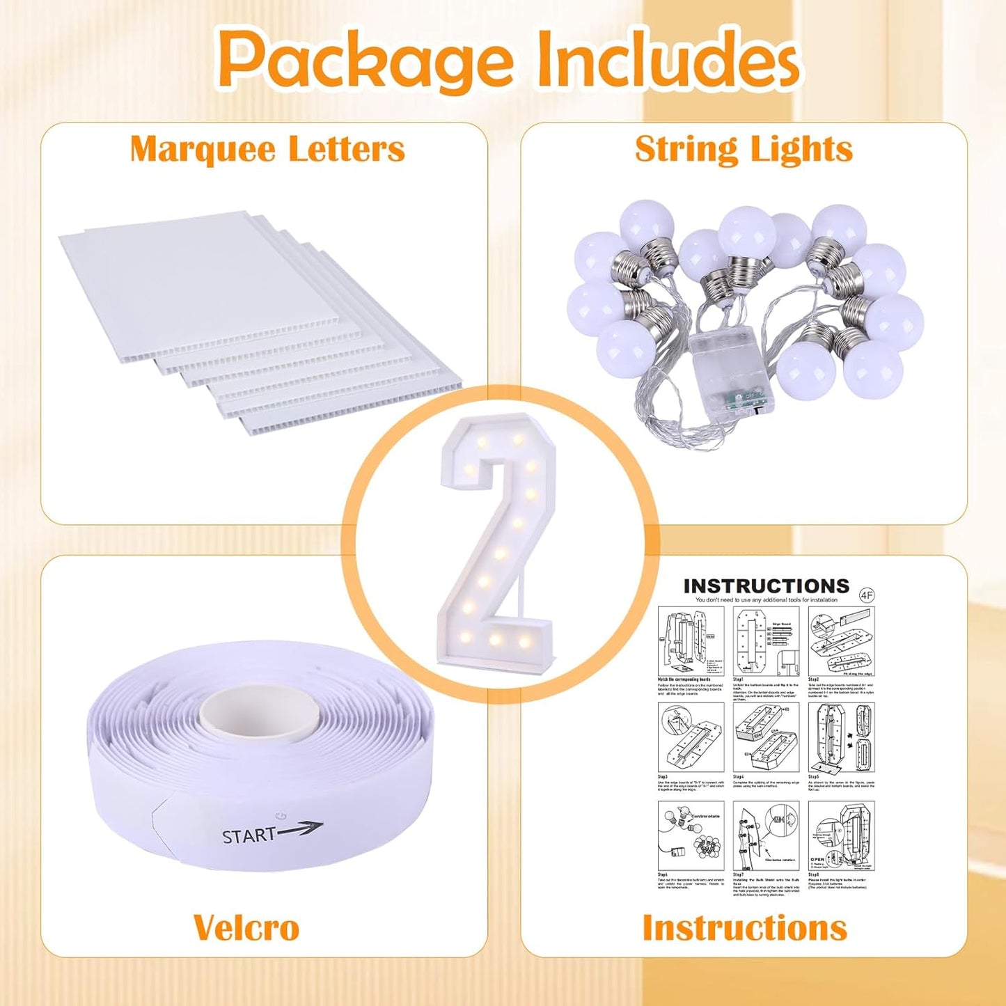 4ft Marquee for Numbers 2, 2025 Marquee for Numbers 4 Feet Tall, Mosaic Numbers for Balloons, Light up Numbers for Party Decorations, Birthday, Anniversary Party Decor (Number 2)