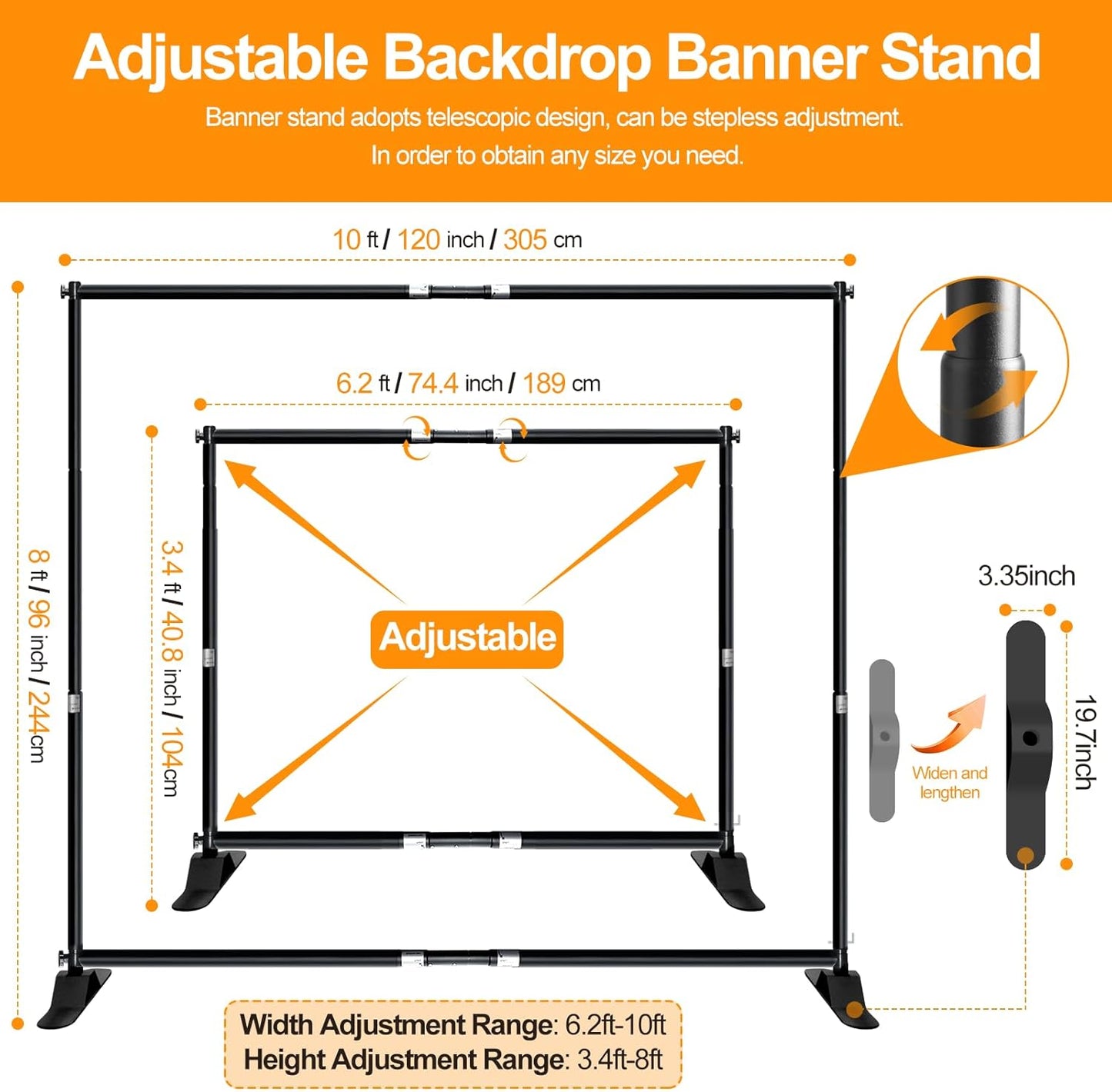 FUDESY 10x8 ft Backdrop Banner, Heavy Duty Adjustable Background Stand Kit with Carrying Bag, Step and Repeat Photography Frame for Trade Show Display Photo Booth Parties