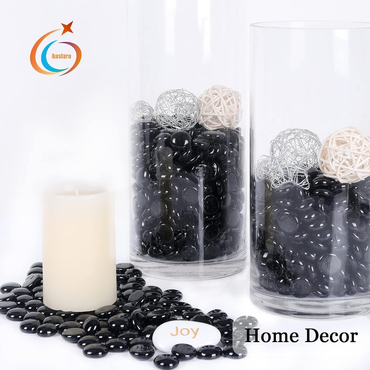 11LB Fire Glass Beads Flat Glass Marbles for Outdoor Fire Pit and Fireplace, Glass Gemstones for Vase Filler, Aquariums, Hydroponics Plants, Home Decor and Christmas DIY Craft, Black