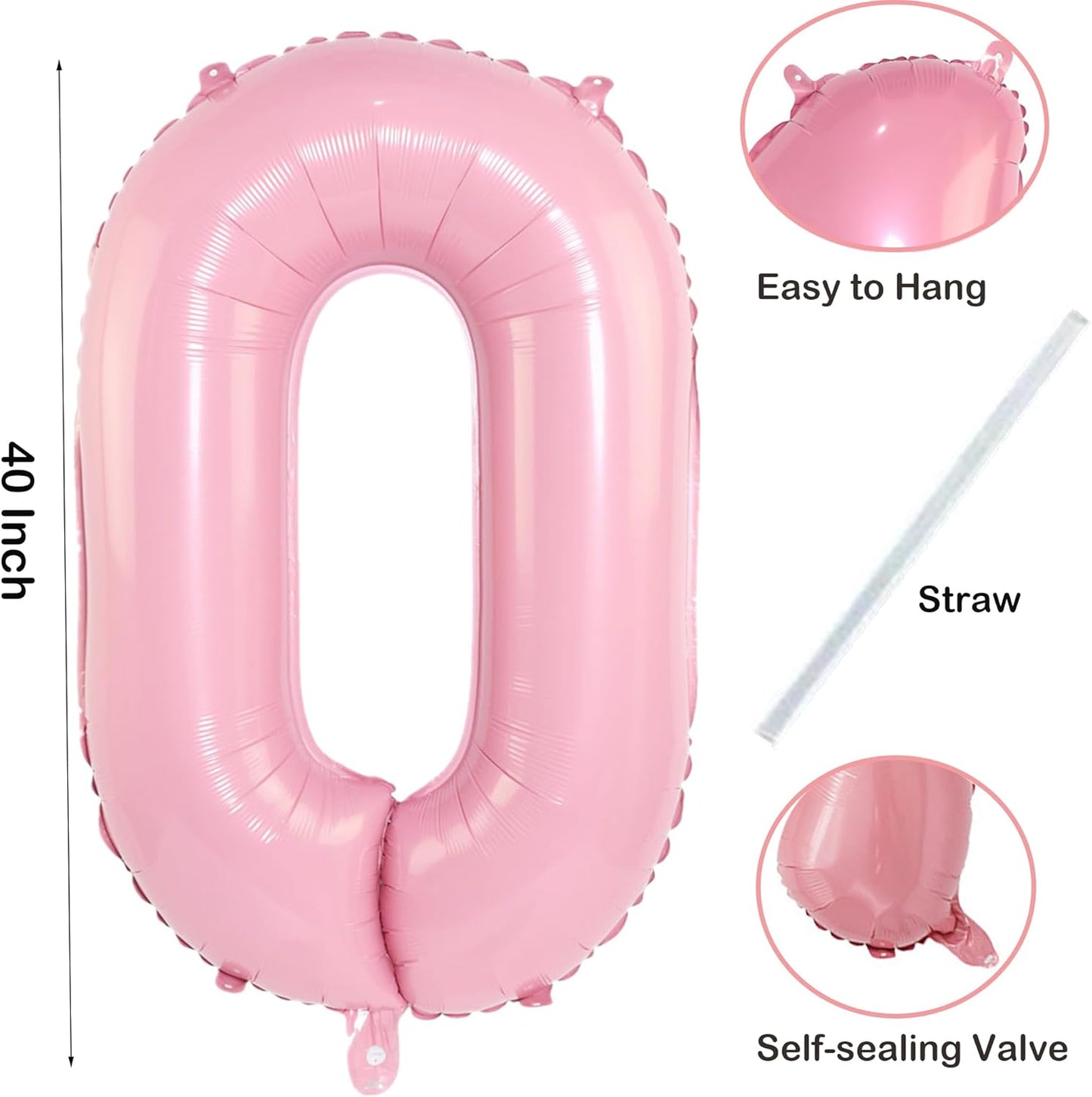 Light Pink 0 Number 40 Inch Large Balloon 0 Numbers Big Foil Helium Number Balloons 0-9 Jumbo Happy 10 20 30 50 60 80 Mylar Birthday for Baby Girl Anniversary Party Supplies (Number 0)