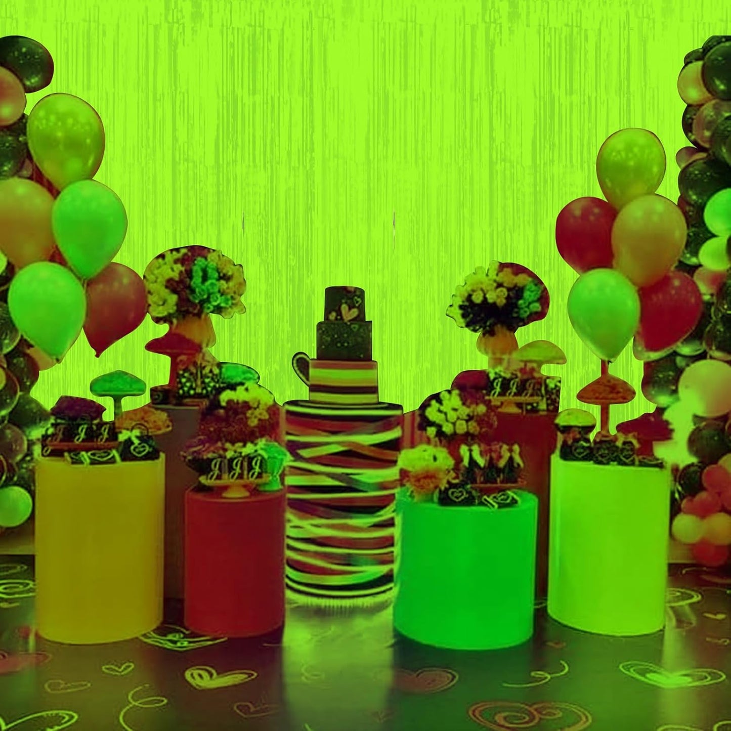 3 Pack 3.3Ft x 6.6Ft Yellow Glow in The Dark Foil Fringe Curtain Backdrop Party Supplies, Fluorescent Macaron Metallic Tinsel Foil Streamers Curtain Photo Booth for Neon Birthday Party Decorations