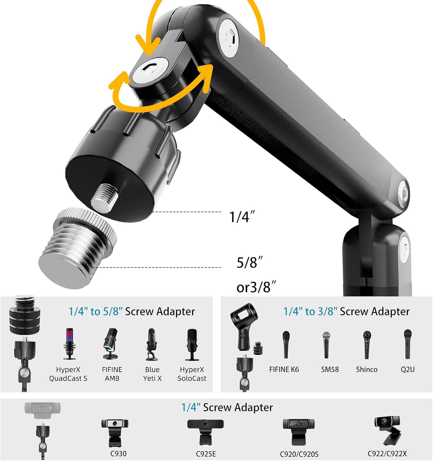 Adjustable Desktop Microphone Stand, Microphone Arm Mic Stand for Fifine AM8, K669B, Blue Yeti, HyperX QuadCast, SoloCast & AT2020, Studio Webcams Recording/Podcasting/Streaming