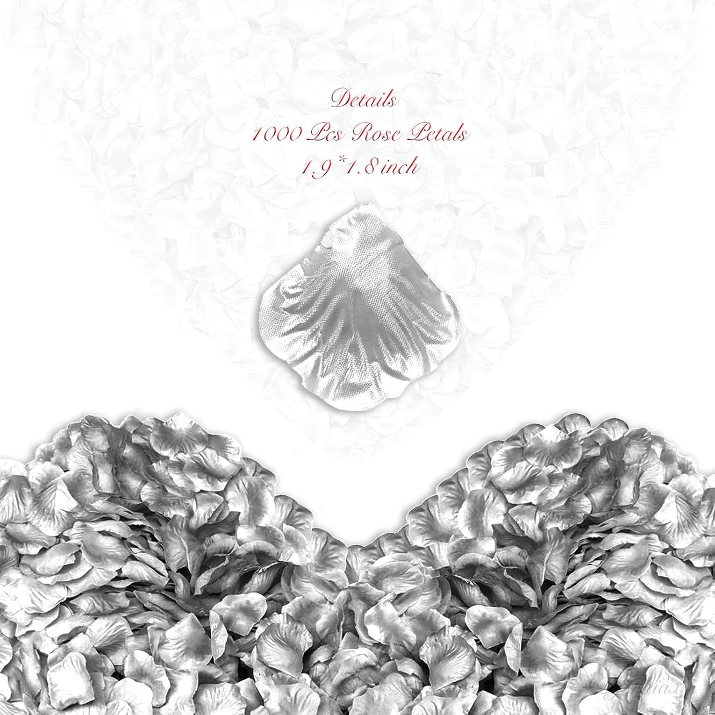 1000Pieces Rose Petals, Artificial Flower Petals Fake Rose Petals for Romantic Night,Wedding,Proposal Anniversary Flower Decorations (Silver)