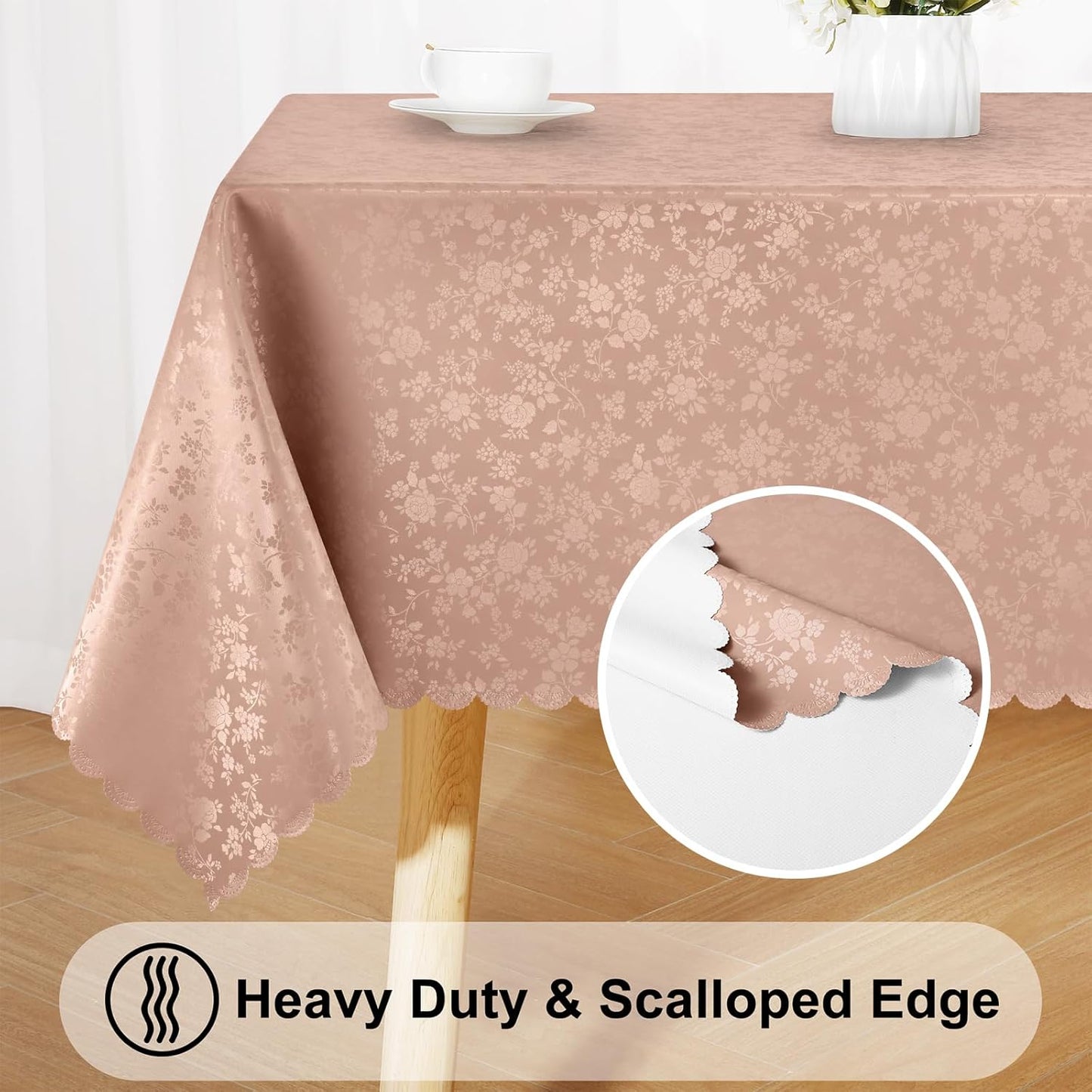 Smiry Rectangle Table Cloth, Waterproof Heavy Duty Vinyl Tablecloths, Wipeable Washable Table Cover for Kitchen and Dining Room (Tan, 60" X 120")