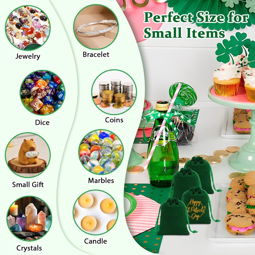 Shintop 10pcs Small velvet bags, 3x4inch Green Jewelry Pouches Drawstring Gift Packaging Cloth Dice Bags for Coins Small Business Party Favor