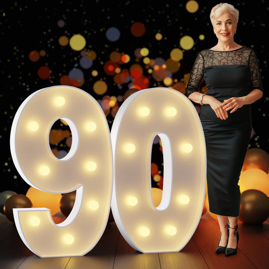 Marquee Numbers 3 Feet Tall Large Light Up Numbers 90th Birthday Decorations Women Men Big Yellow Light Outdoor Anniversary Decorations Balloon Arch Kit Party Backdrop 90