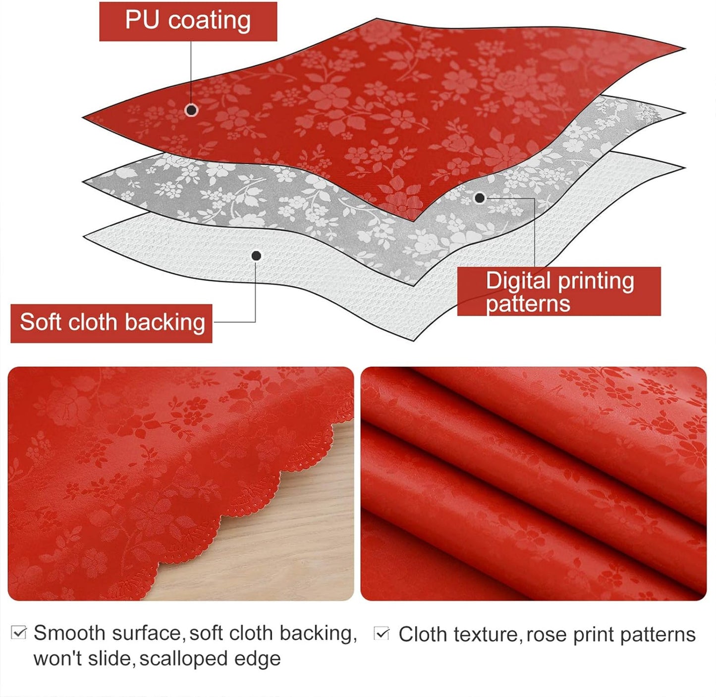 Smiry Rectangle Table Cloth, Waterproof Heavy Duty Vinyl Tablecloths, Wipeable Washable Table Cover for Kitchen and Dining Room (Red, 60" X 120")