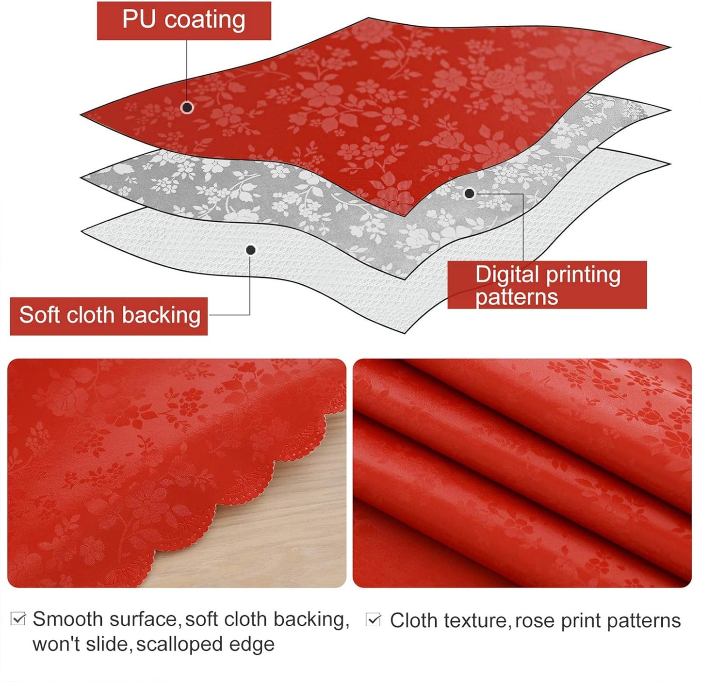 Smiry Rectangle Table Cloth, Waterproof Heavy Duty Vinyl Tablecloths, Wipeable Washable Table Cover for Kitchen and Dining Room (Red, 54" X 78")