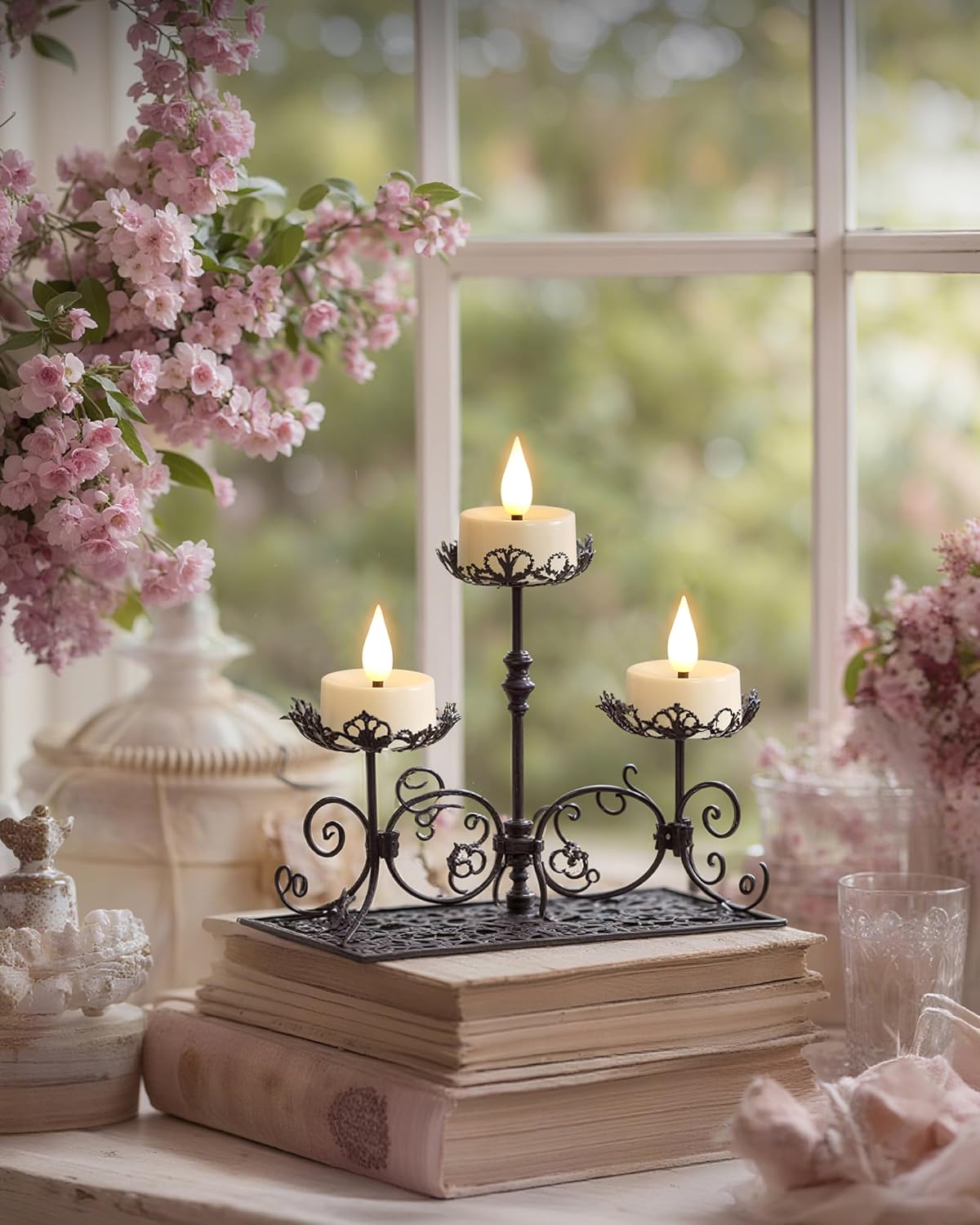 Amagic Flameless Timer Remote Tealights Candles, 3D Black Wick Flickering Tea Lights, 400+Hour White Votive Candles Battery Operated, Set of 12 for Wedding Table Decor, Halloween, Christmas, Holiday