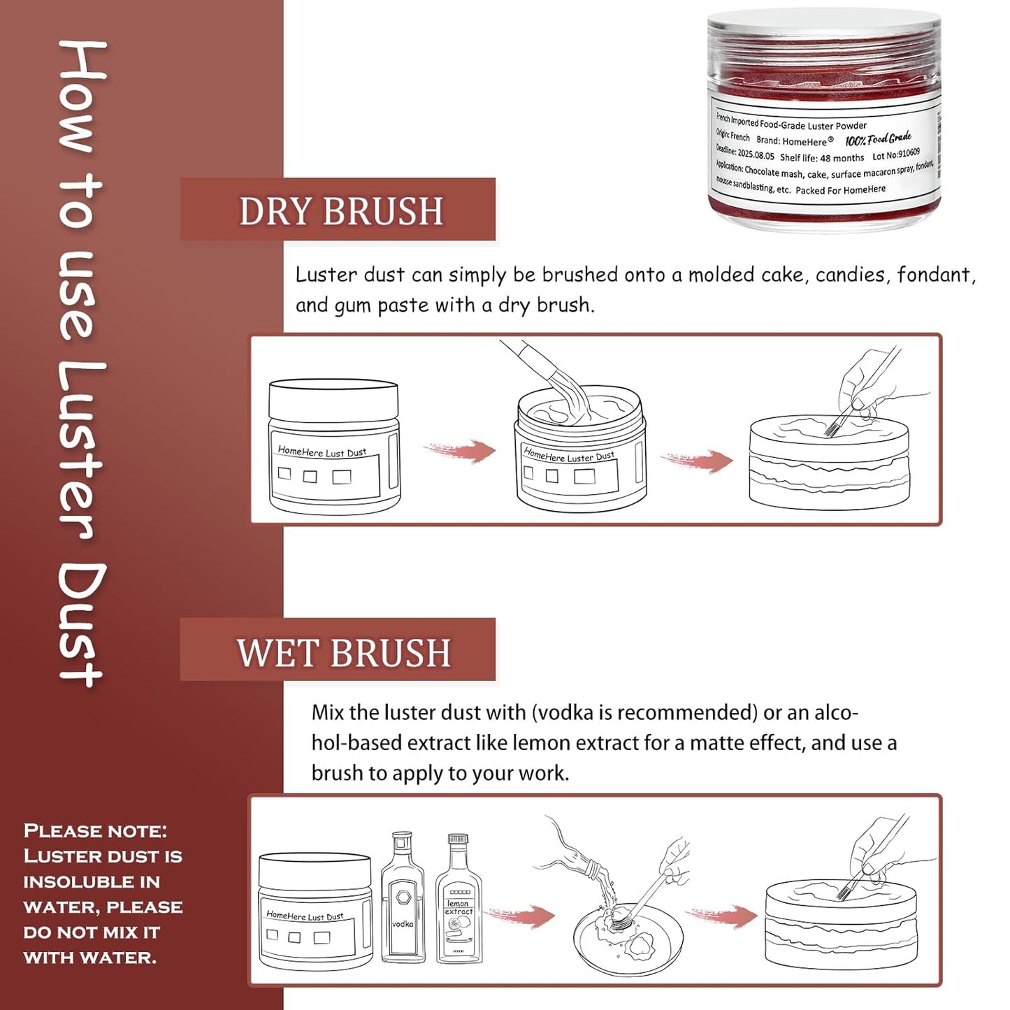 HomeHere Edible Luster Dust Food-Grade Glimmer Powder Glitter for Cake Decorating 7g, Edible Sprinkle Glitter for Cocktails Drinks Baking Candy Dessert Chocolate Vegan Tasteless, Burgundy