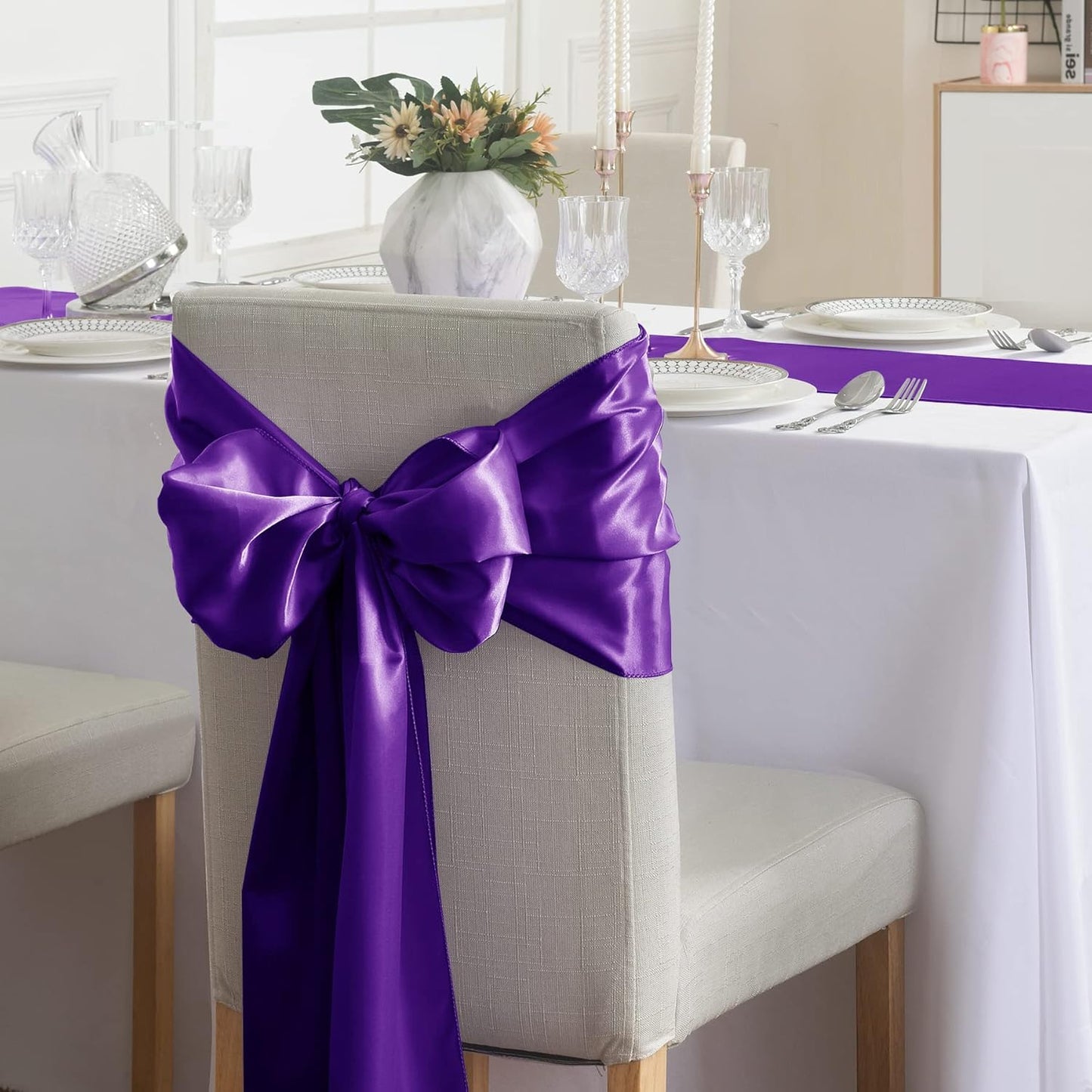 6Pack Table Runner 12 x 108 Inches Satin Silk Table Runner for Wedding, Birthday Party, Banquets, Graduations Decoration, fit Rectange and Round Table-Purple