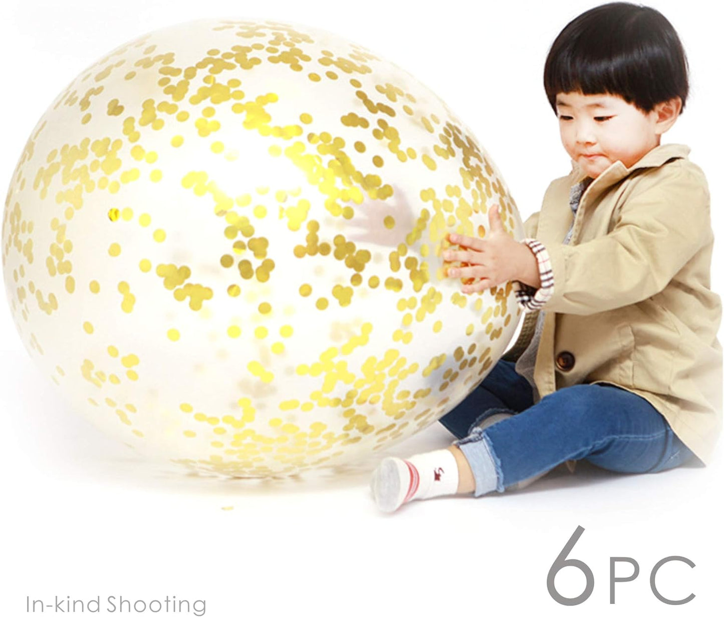 36 Inch Jumbo Confetti Balloons, Giant Latex Balloon with Gold Confetti (Premium Helium Quality) Pkg/6 Latex glitter balloons for Party/Birthdays/Wedding/Festivals Christmas and Event Decorations