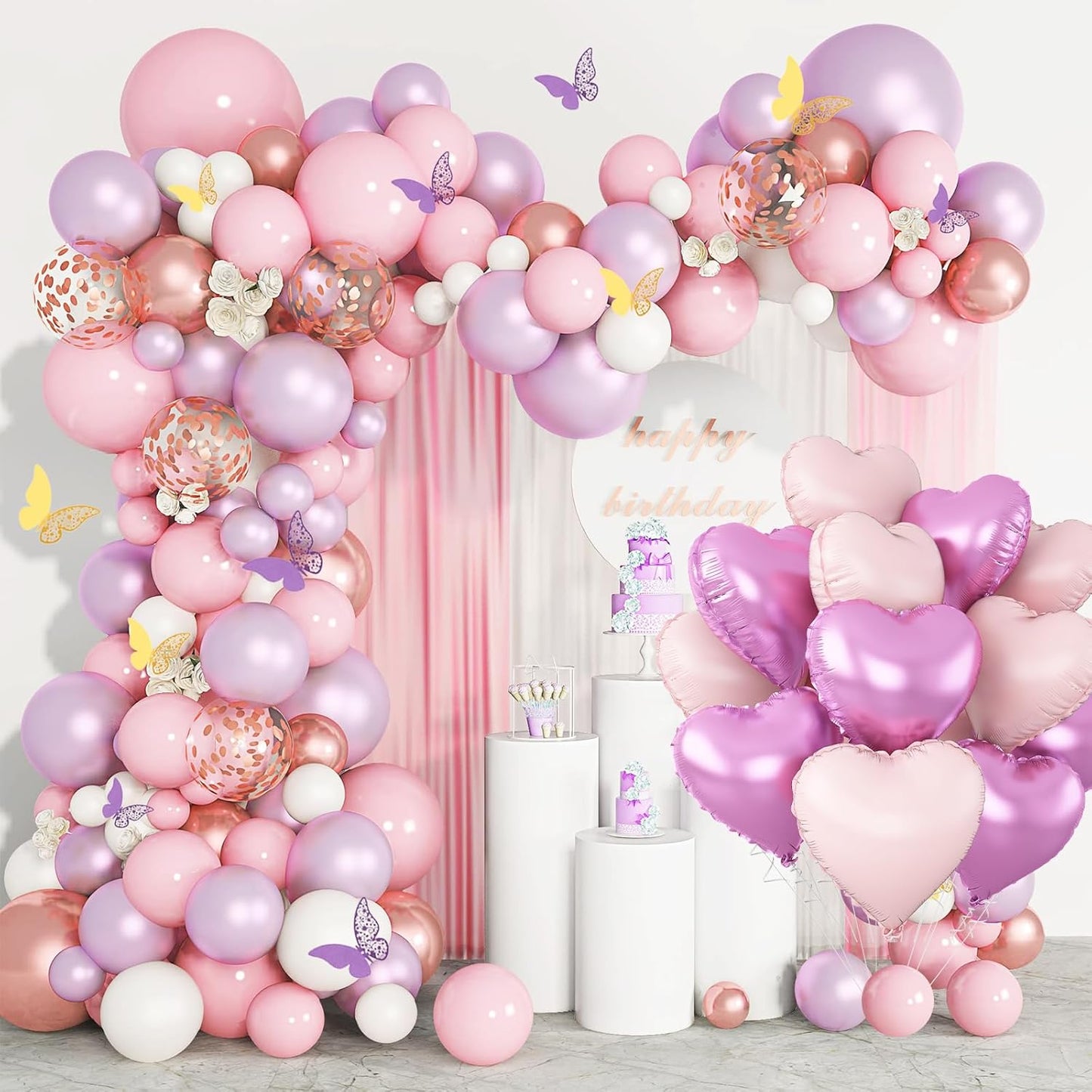 Pink Purple Heart Balloons,12Pcs 18Inch Baby Pink Cream Purple Heart Shaped Foil Helium Balloons for Baby Shower Birthday Anniversary Wedding Engagement Party Decorations