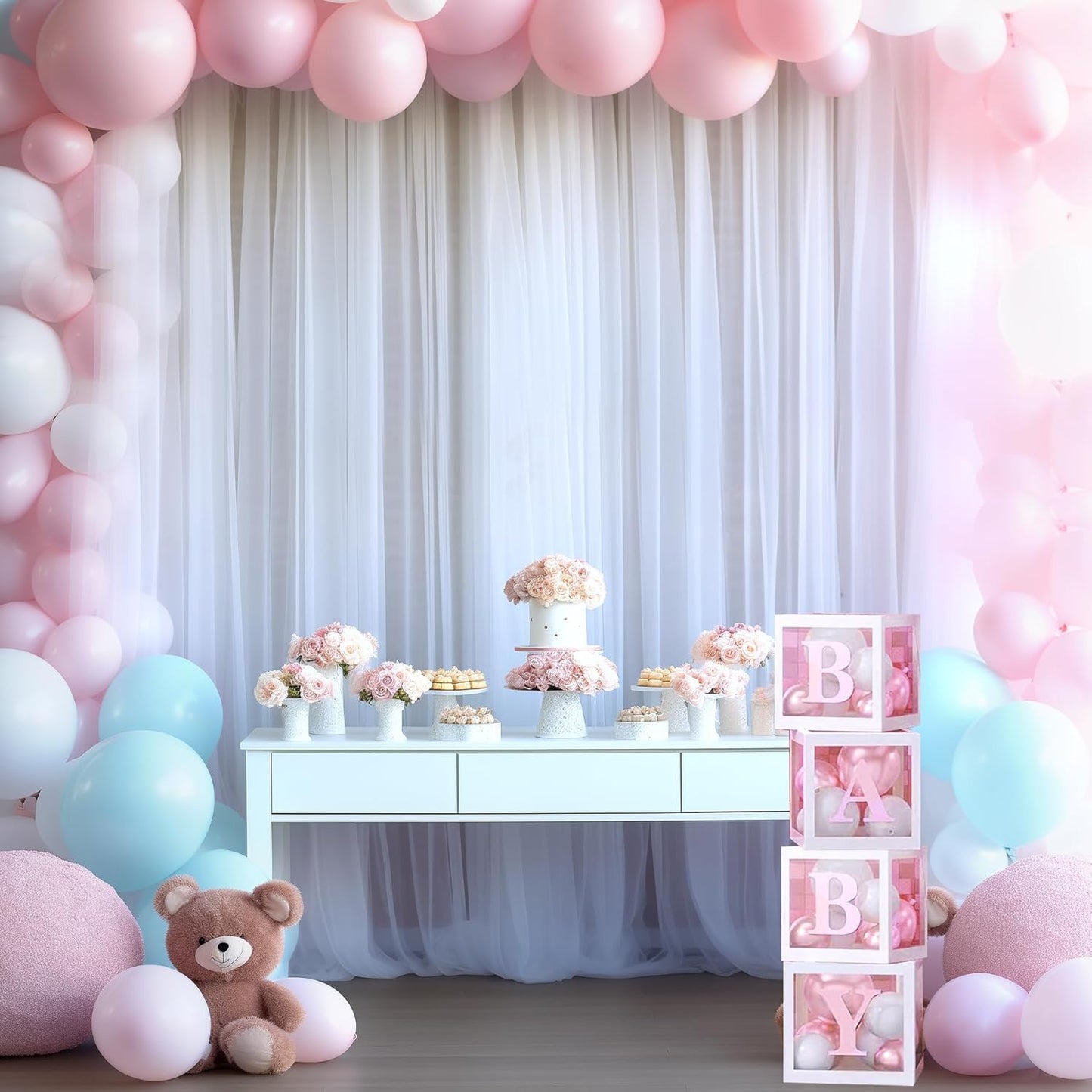 White Sheer Tulle Backdrop Curtains for Parties Wedding White Curtain Backdrop for Bridal Shower Birthday Party Baby Shower Photos Background 20ft x 8ft(5ft x 8ft, 4 Panels)