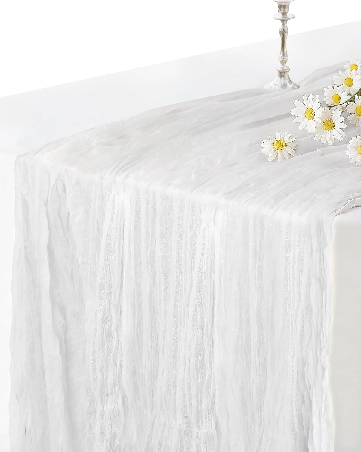 Ivory White Cheesecloth Table Runner 120 Inch, Boho Rustic Gauze 10 FT, Summer Cheese Cloth Runner for Wedding, Baby Bridal Shower, Party, Farmhouse Centerpiece Home Decorations