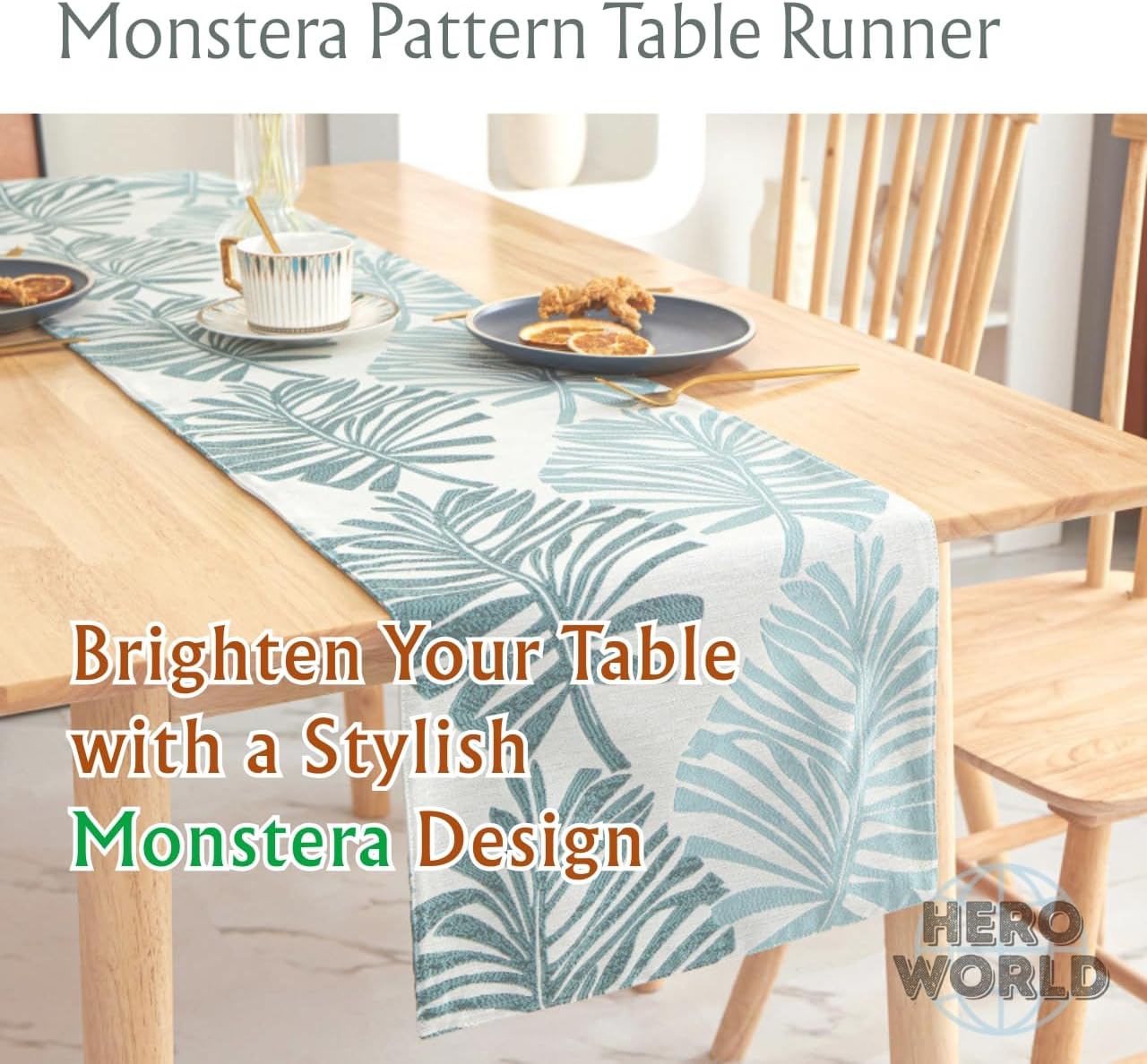 Monstera Leaf Table Runner – Elegant Fabric Table Centerpiece, Machine Washable, Gold or Green, 71"/83"/94" Length, 13" Width (Green/71)