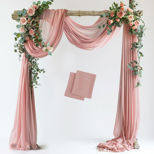 Wedding Arch Draping Fabric 2 Panels 28.7" x 20FT Dusty Rose Sheer Chiffon Backdrop Drapes for Wedding Ceremony Birthday Party Bridal Shower Outdoor Decoration