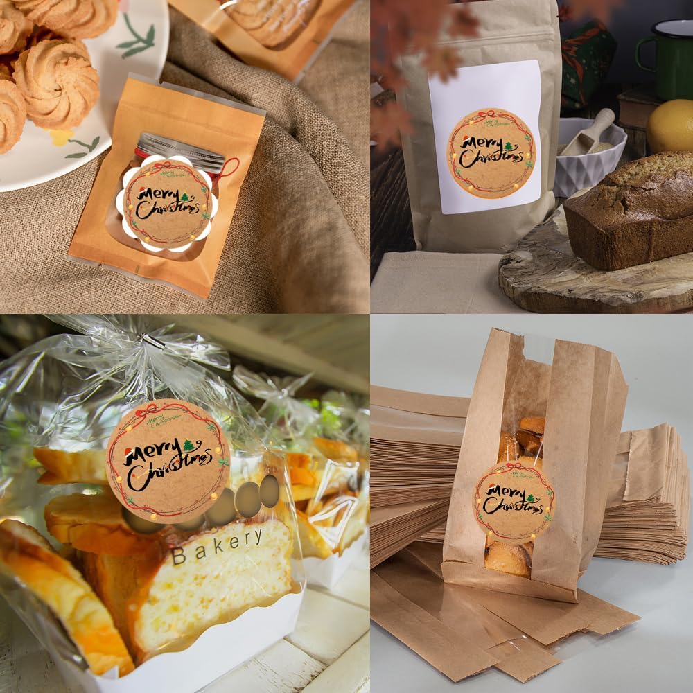 100-1000pcs Custom Stickers Merry Christmas Stickers Personalized Labels Adhesive Xmas Decorative Envelope Seals Stickers for Cards Gift Boxes (Round Kraft -6)