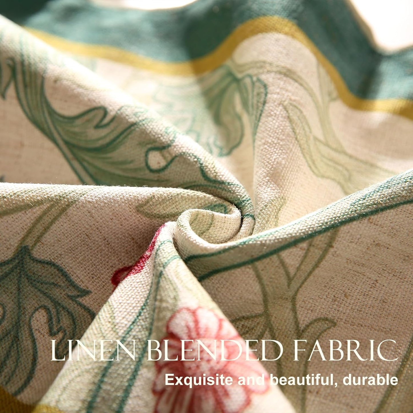 patdrea Designer Green Floral Table Runner,French Elegant Vibrant Rustic Linen with Green Leaves Patterns Fabric Table Mat,Decoration for Kitchen Dining Room Banquet Christmas ,12"*71"