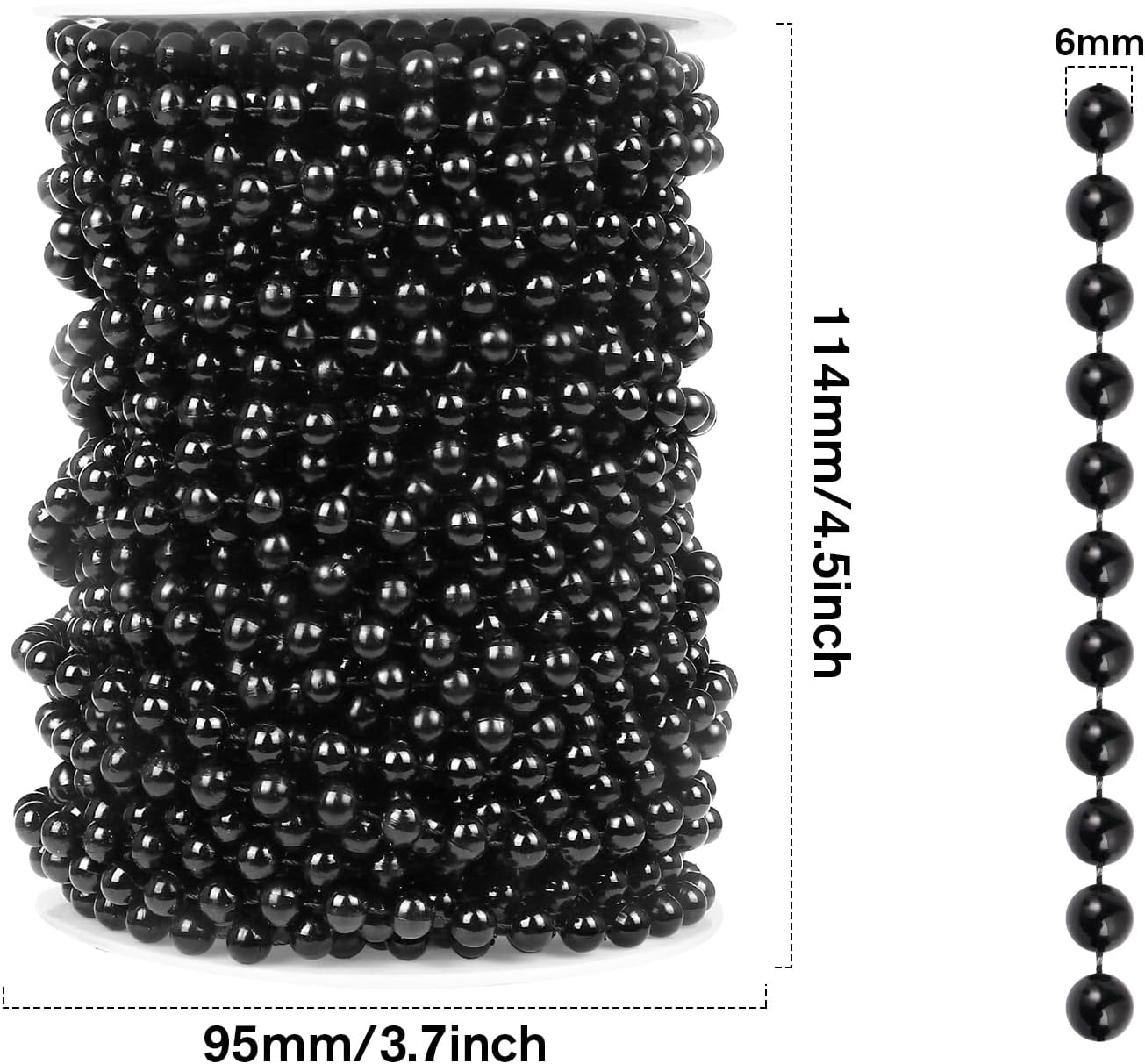 [76.7 Feet] Black Beads Garland, 6MM 25.5 Yards Black Faux Pearl Beads String Roll Bulk for DIY Craft, Wedding, Party, Festival Decoration