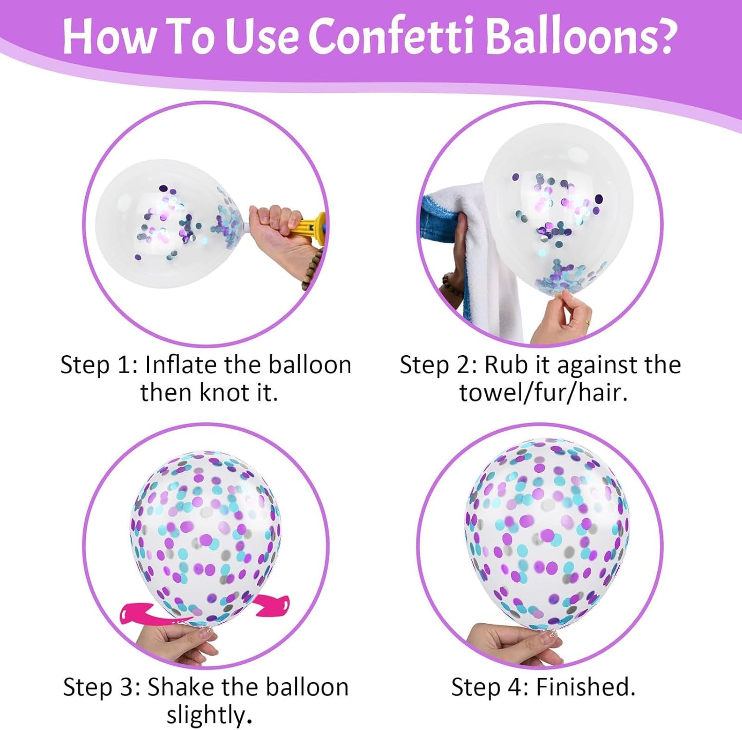 Paready Pink Blue Purple Balloons, 50 PCS Rainbow Party Balloons, 12 Inch Hot Pink Teal Blue Metallic Purple Yellow Confetti Balloon for Girls Magic Theme Baby Shower Birthday Wedding Party Decoration