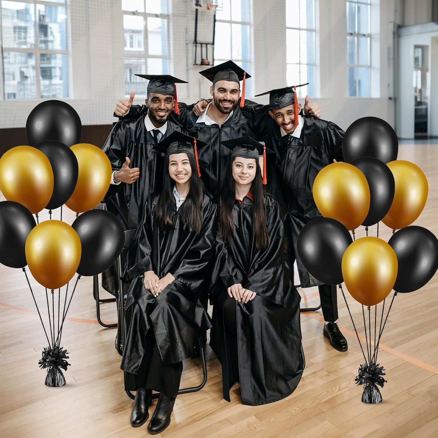 24 Pcs Balloon Weights Metallic Anchor Balloon Holder for Helium Balloons Heavy Table Weights and 1 Roll Iridescent Crimped Ribbon for Birthday Wedding Halloween Christmas Party(Black)